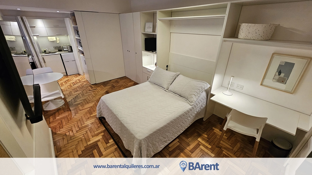 departamento monoambiente equipado, reciclado a nuevo, aire acondicionado frio-calor, tv smart, cama doble rebatible